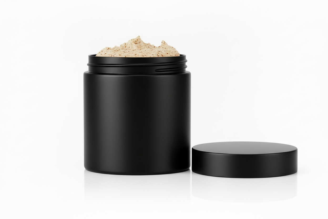 open the lid of the jar and put body scrub in the jar